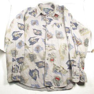 Woolrich Mens Heavy Flannel Button Up Shirt Fishing Hunting Theme Made in USA XL